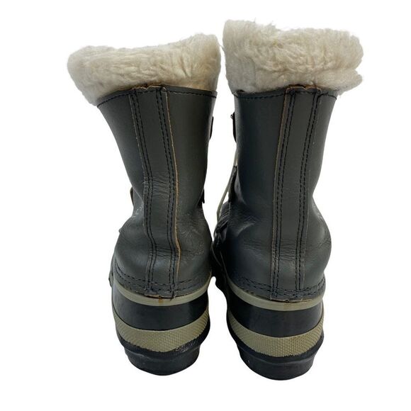 Sorel Unisex Gray Black Waterproof Faux Fur Lined Winter Snow Boots Size 3 Wool - Picture 4 of 9